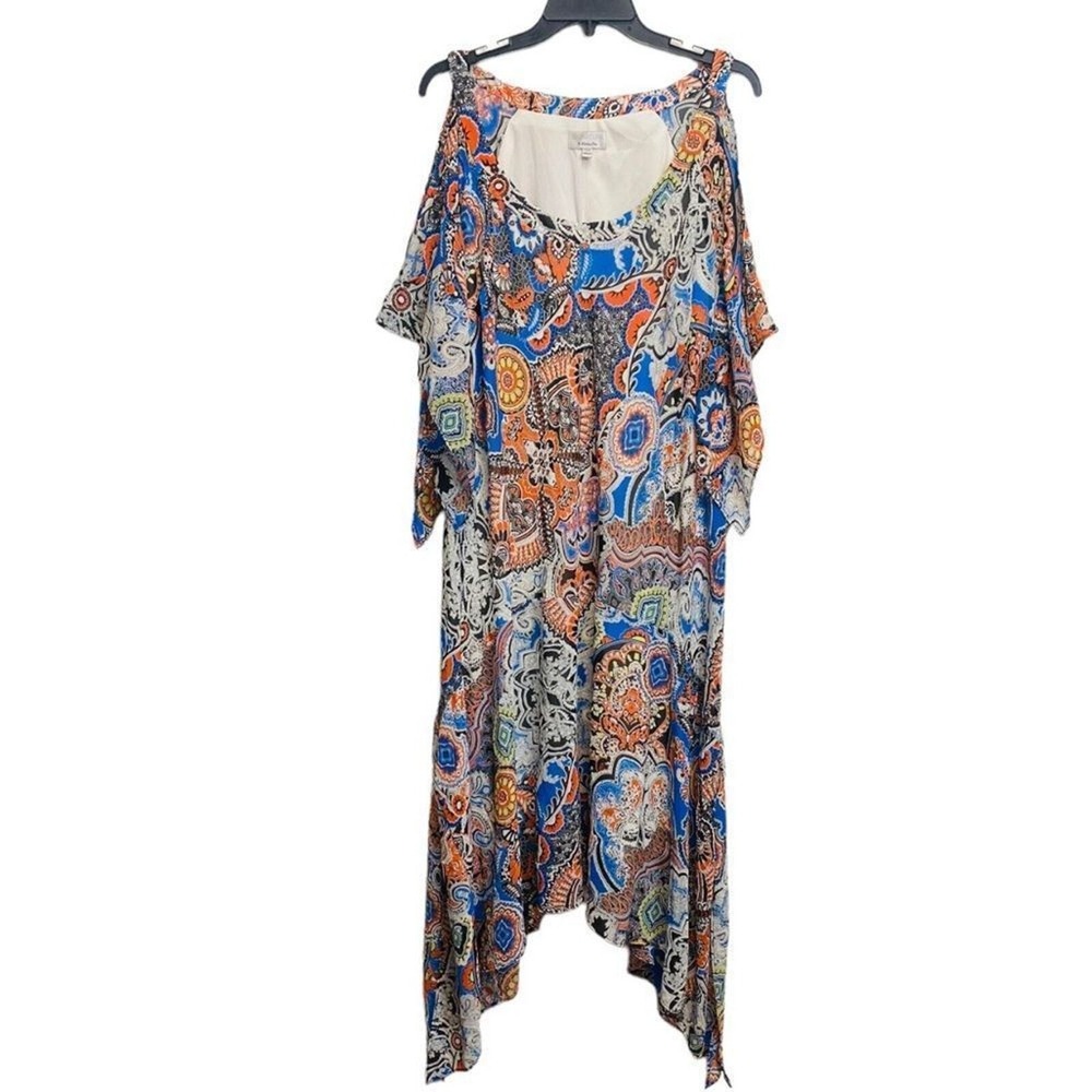 Robbie Bee Womans 24W cold shoulder paisley print maxi dress with belt